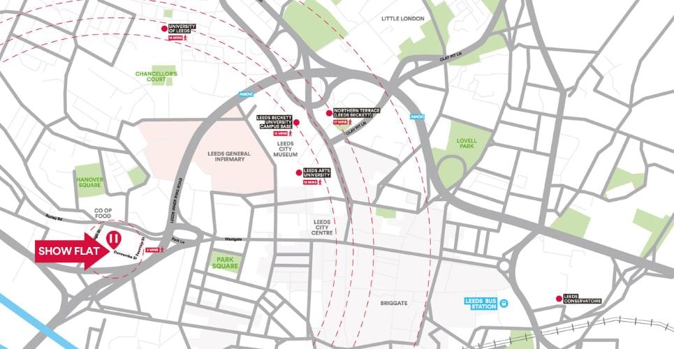Show Flat Leeds Exchange Court student accommodation Leeds map